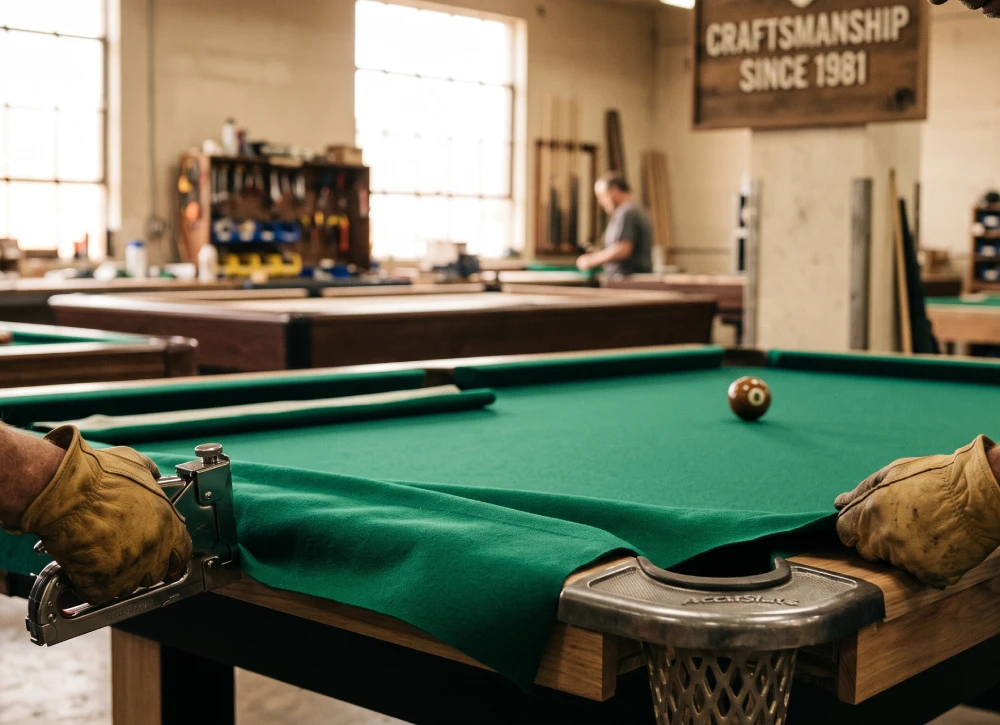 Billiard tables in a room